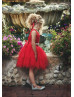 Red Lace Tulle Flower Girl Dress Kids Tutu Dress